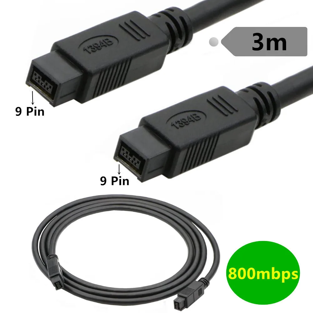 9 PIN / 9PIN BETA FireWire 800 - FireWire 800 9-9 Cable IEEE1394 IEEE 1394 B 6FT 1.8m 3m 4.5m Black For Camera Computer Cable