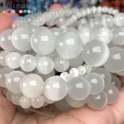 Natural White Cat Eye Stone 4-12 MM Loose Round Beads For Jewelry Making DIY Bracelets Accessories Wholesale 15