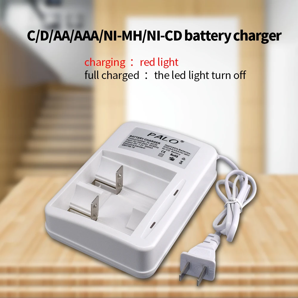 PALO Newest Smart Indicator Light Display Battery  Charger For Ni-Cd Ni-Mh AA/AAA/C/D Size Rechargeable Battery Use