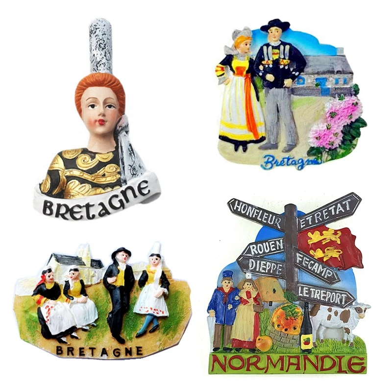 Hand-painted France Brittany National Dance 3D Fridge Magnets Souvenirs Refrigerator Magnetic Stickers Gift Collection