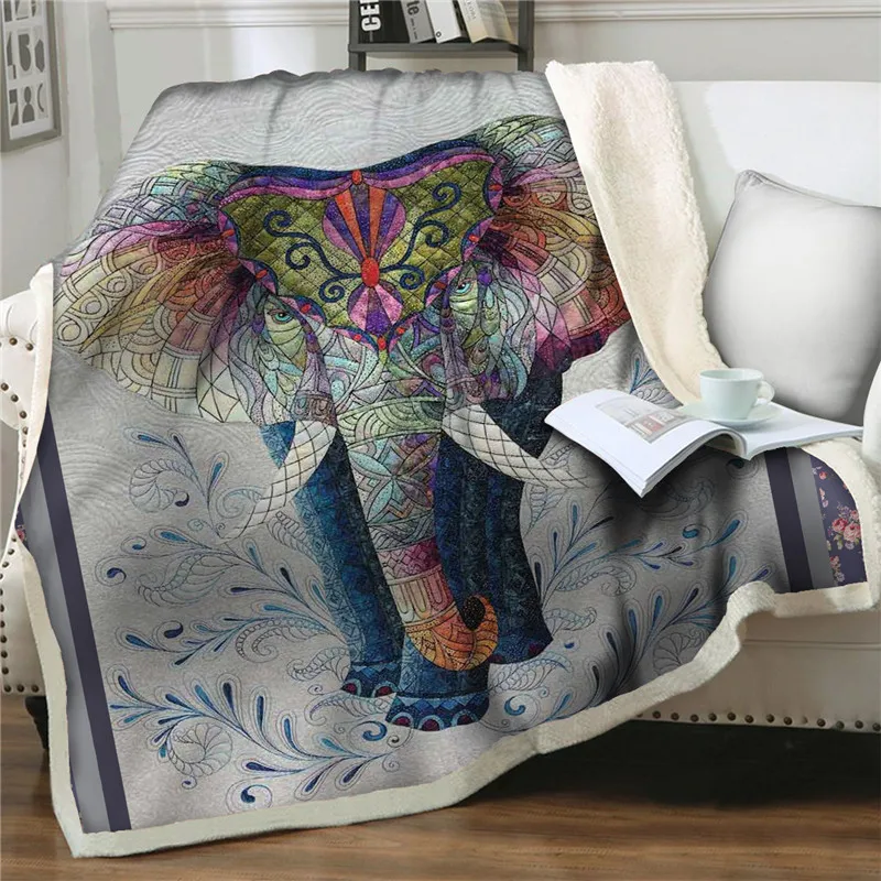 

3D Thicken Throw Blanket Cartoon elephant printing Sherpa Blanket Soft Plush Bedspread Winter Bedding Couch quilt cover Blankets