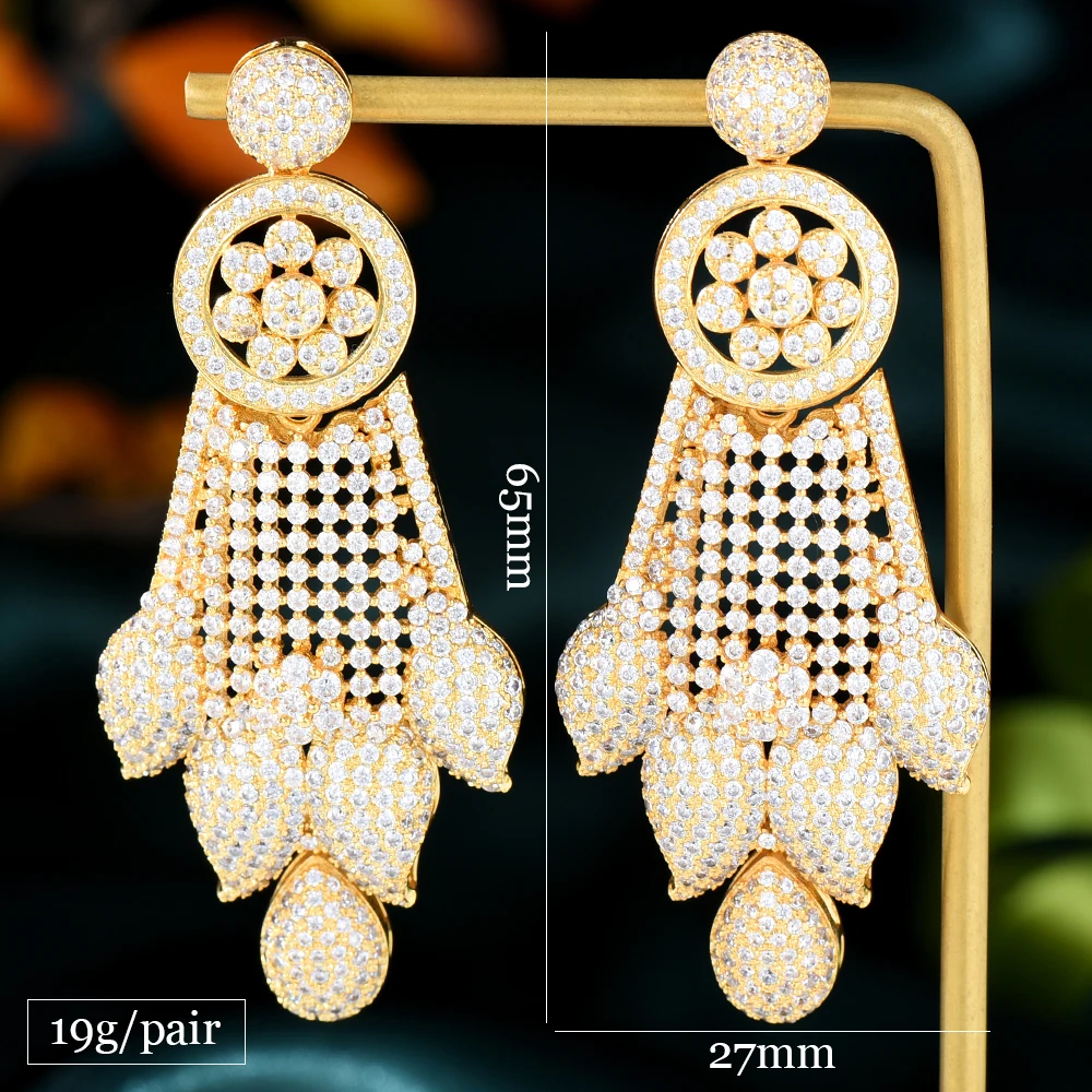 Soramoore Luxury Dangle Earring For Women Wedding Cubic Zirconia CZ DUBAI Bridal Earring Jewelry Accessories 2021 High Quality