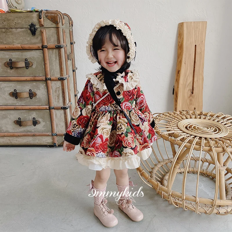 Autumn Kids Cotton Classic Vintage Black Jacquard Shirt Panty Princess Spanish Christmas DressToddler Girl Clothes Eid Clothes