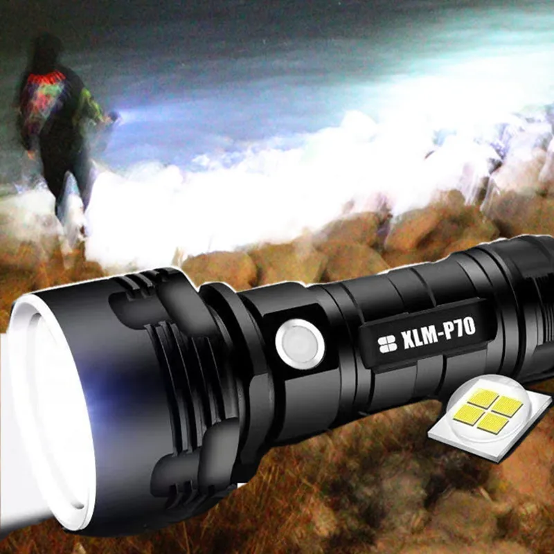 Powerful Flashlight L2 XHP70 LED Tactical Torch USB Rechargeable Waterproof Lamp Ultra Bright Lantern