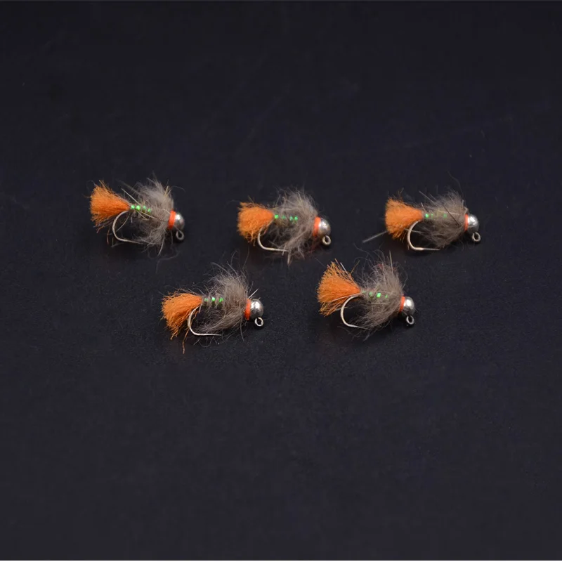 CONTEMPLATOR 4pcs 14# Tungsten Jigged Head Hare Ear Nymph Flies Sinking Flash Ribbing Orange Tail Versatile Baits For Bream Bass