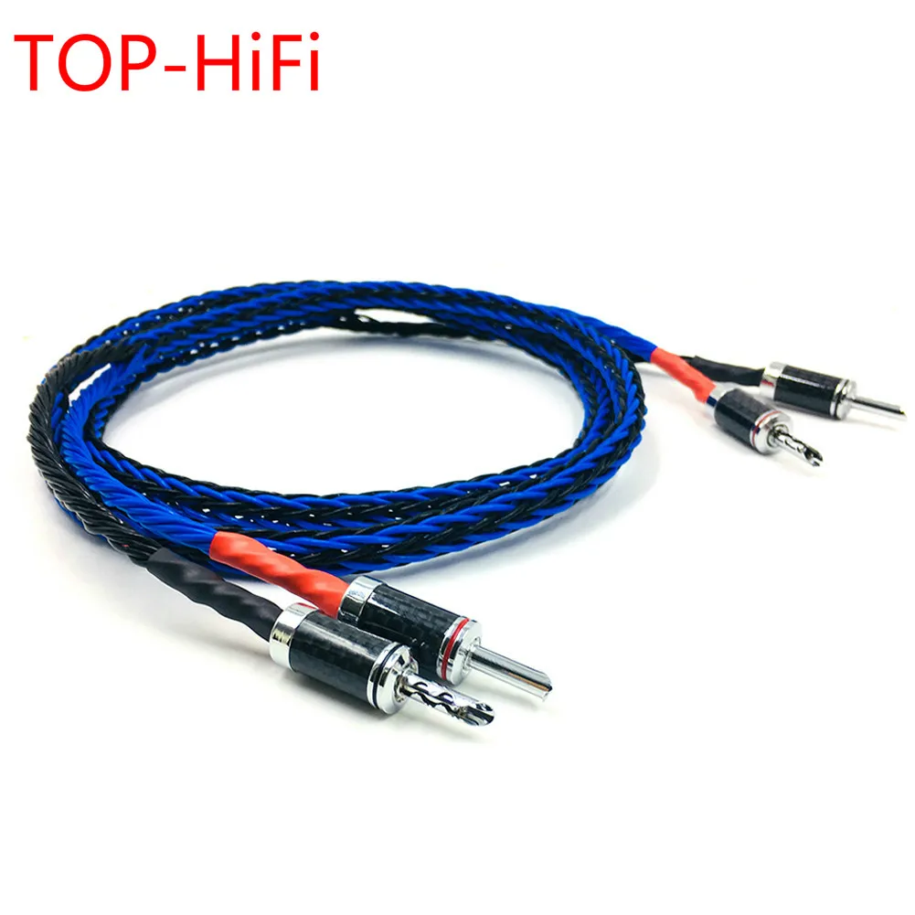 

TOP-HiFi pair 8Cores Speaker Cable With Carbon Fiber 2 Banana to 2 Banana Plug 7N Single Crystal Copper Speaker Wire