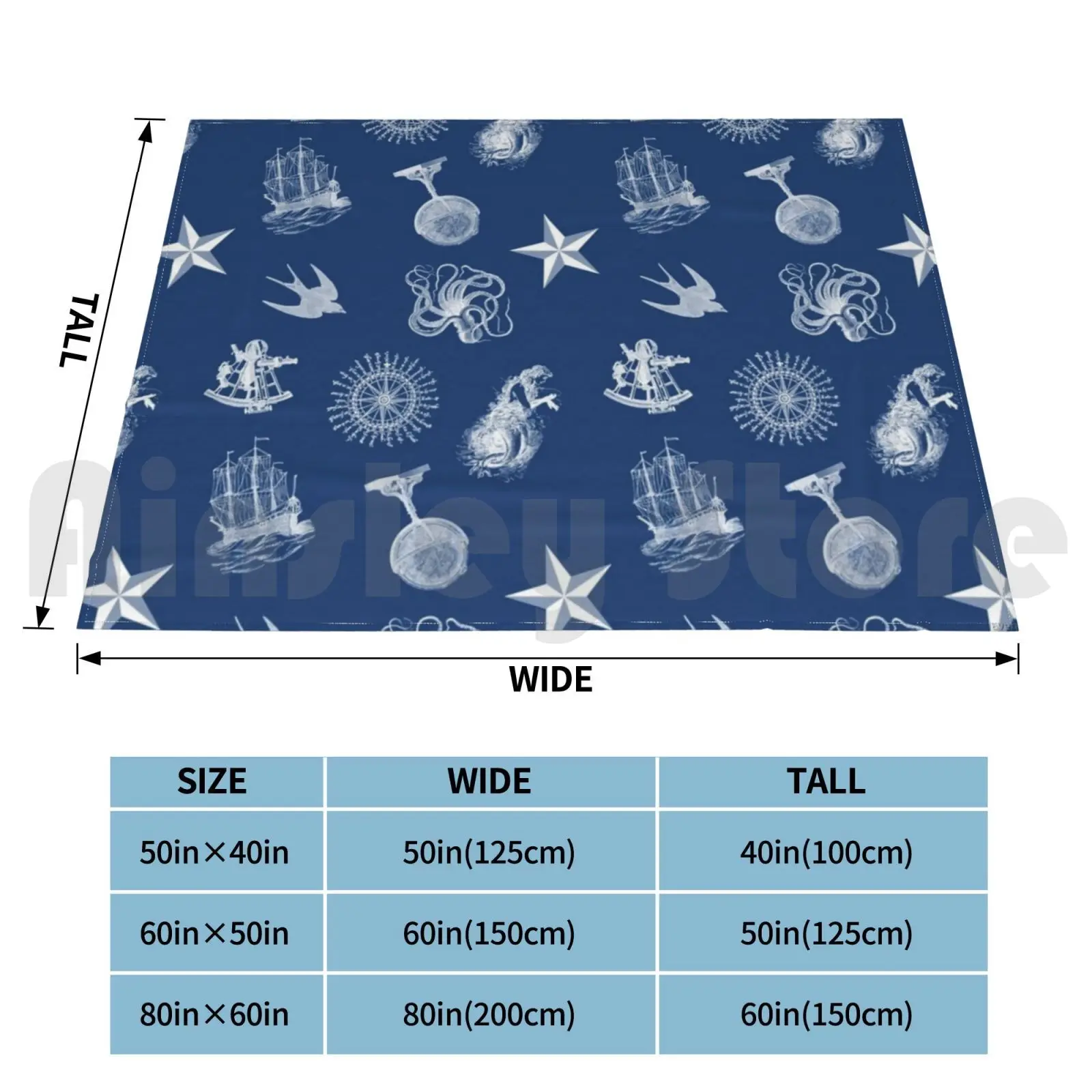 Seafaring Blanket Fashion Custom Sea Ocean Seas Seafaring Sailor Siren Sail Sailing Sparrow Star Globe