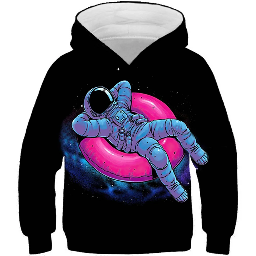 Kids Funny Harajuku Colorful Galaxy Print Hooded Sweatshirt Planet Astronaut 3D Hoodie For Boy Girl 4-13Y Children Cool Pullover