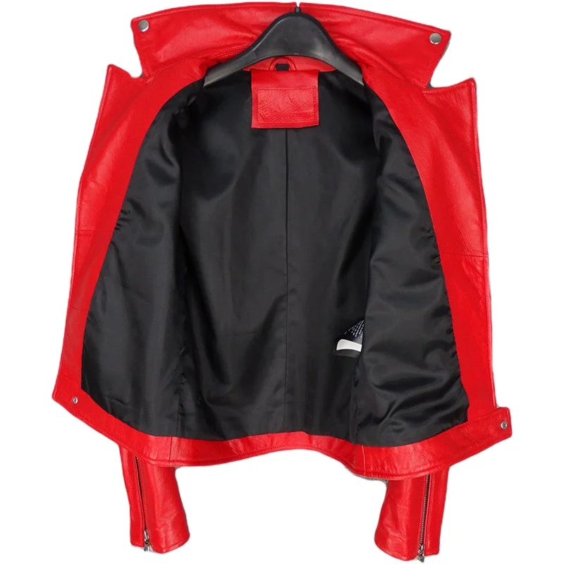 New Arrival 2023 Women\'s Genuine Leather Motorcycle Coat & Jacket for Female Ladies Turn-down Collar Red Black xxxxl 3xl 4xl