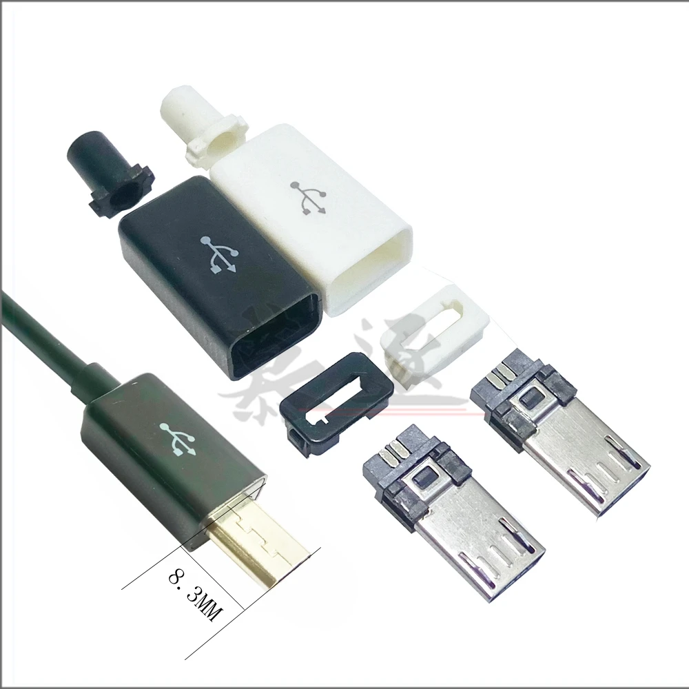 10pcs Micro USB 5PIN Welding Type Male Plug Connectors Charger 5P USB Tail Charging Socket 4 in 1 White Black