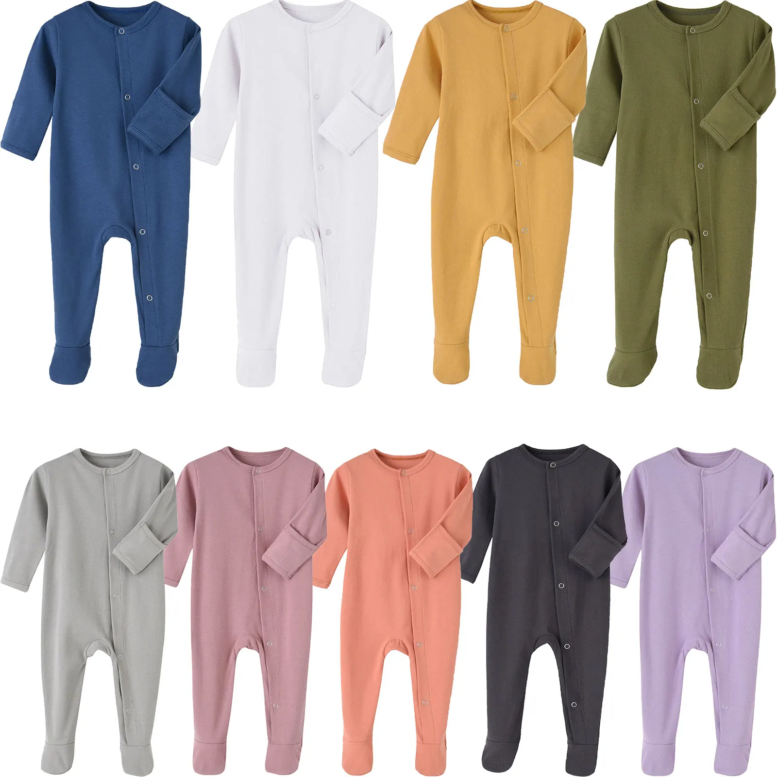 

0-12M Autumn Spring Infant Newborn Baby Girl Boy Footed Romper Pajamas Solid Color Long Sleeve Zipper Jumpsuit Baby Clothing