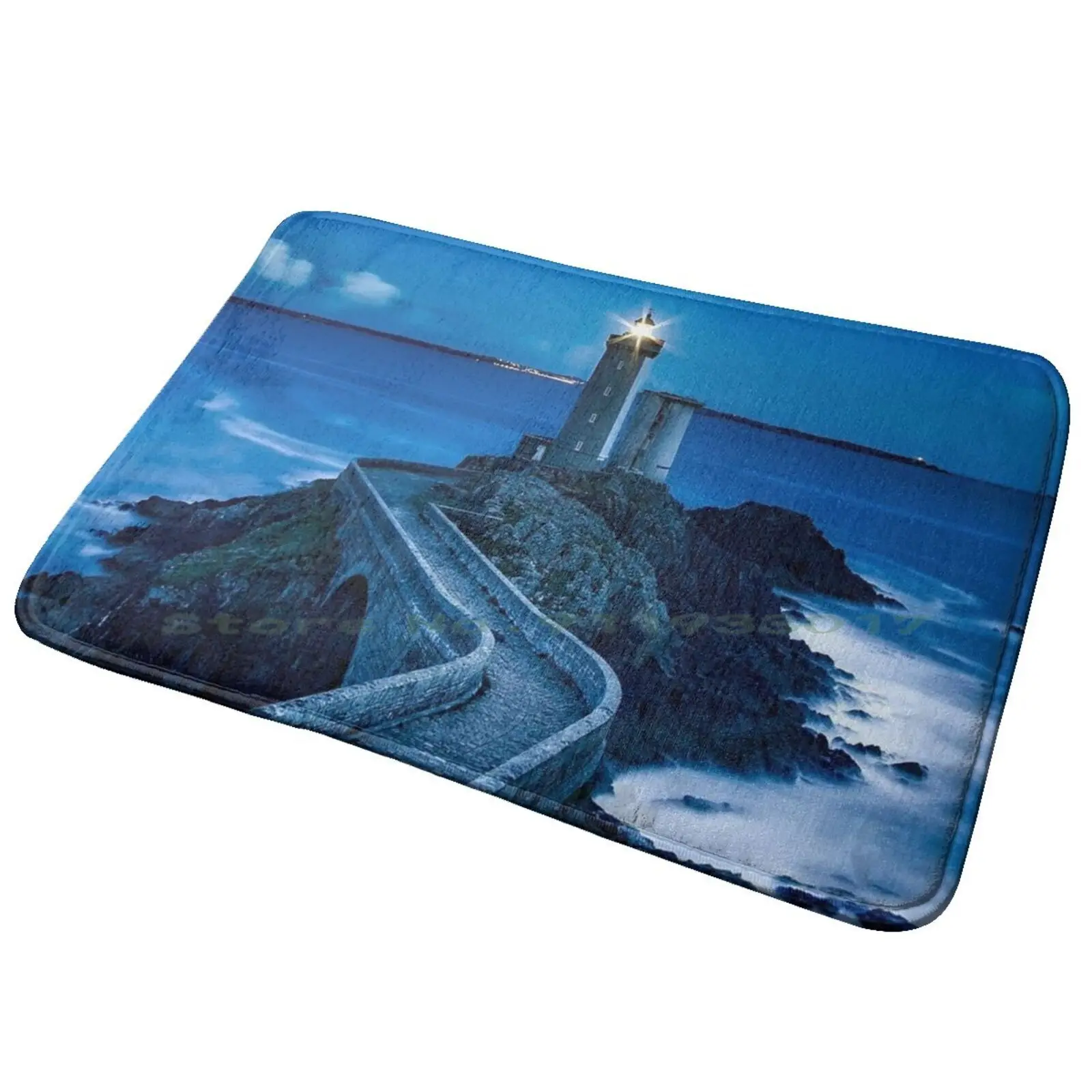 Petit Minou Lighthouse In Plouzane France Entrance Door Mat Bath Mat Rug Petit Minou Lighthouse Plouzane France Landmark Sea