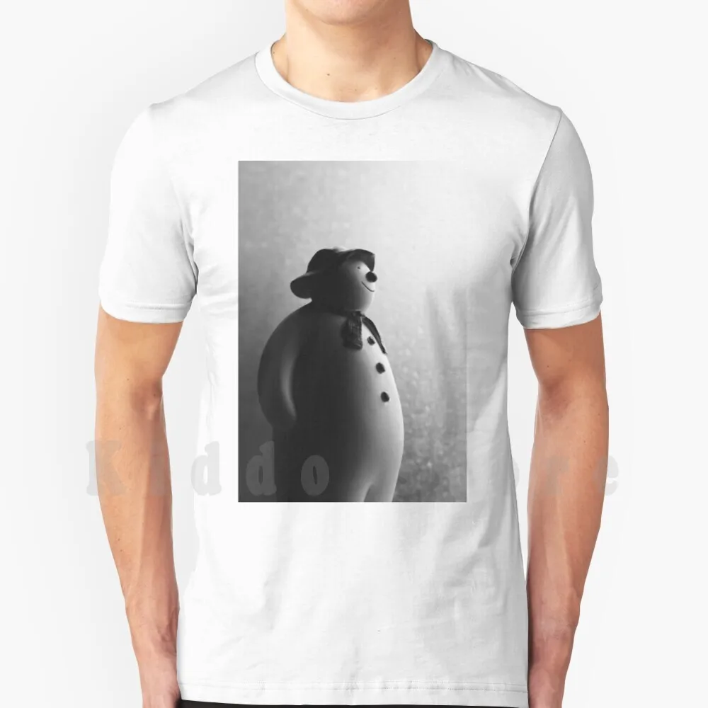 Black & White Christmas Photograph The Snowman Raymond Briggs T Shirt Cotton Men DIY Print Cool Tee Black White Snowman Snow