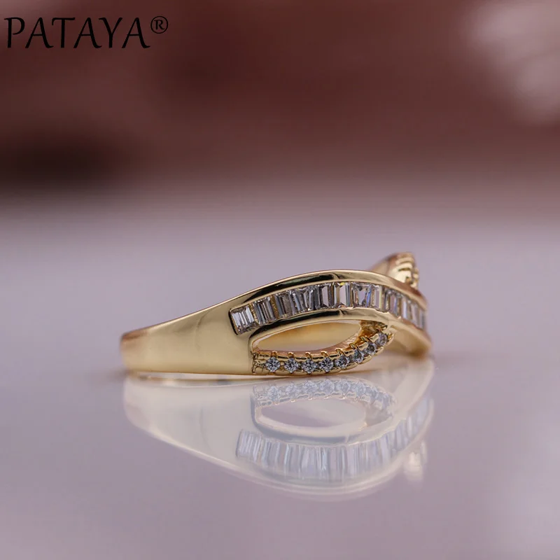 PATAYA New Vintage 585 Rose Gold Color Rings Square Natural Zircon Women Ring Gift Digital Trend Wedding Bridal Fashion Jewelry