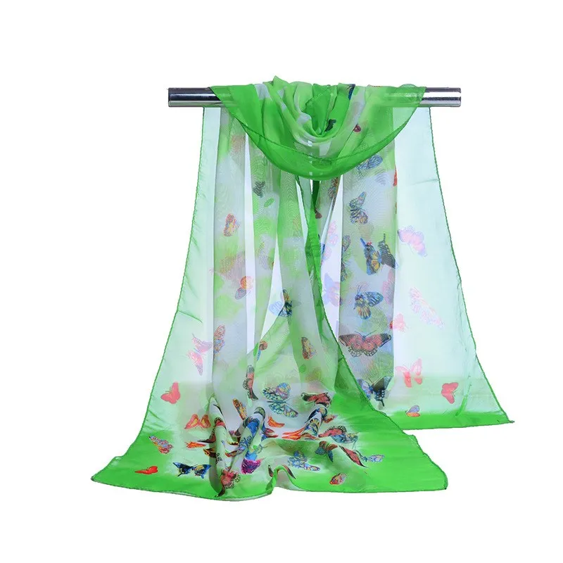 160*50cm Spring and summer Print woman Scarf butterfly Chiffon Leaves Scarf Women Pareo Wrap Sunscreen Long Cape