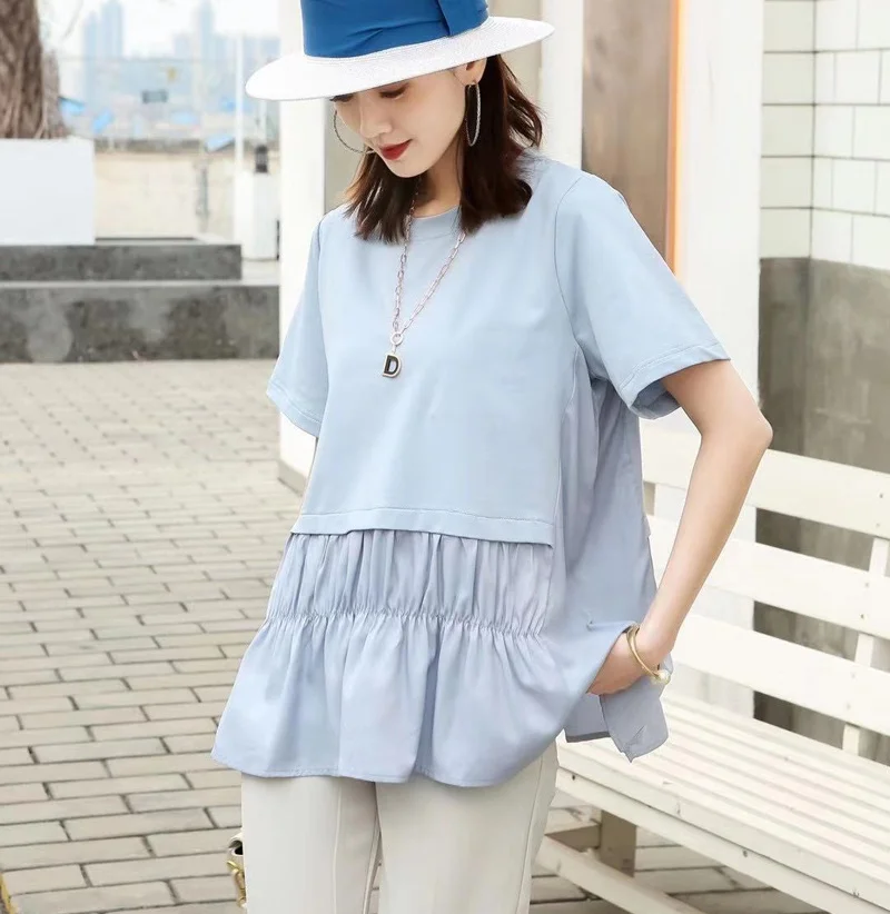 

Fashion Puff Sleeve Ruffles Loose Solid O Neck Slim Women's T-shirt X596