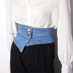 Ceinture large en denim rétro pour femmes, ceintures de taille élastiques pour femmes, sangle de créateur de luxe pour dames