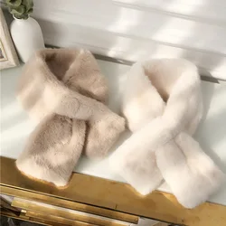 Solid Color Plush Scarf Fur Collar Ribbon Winter Imitation Aabbit Hair Student Warm Sjaal Cross Scarf Autumn