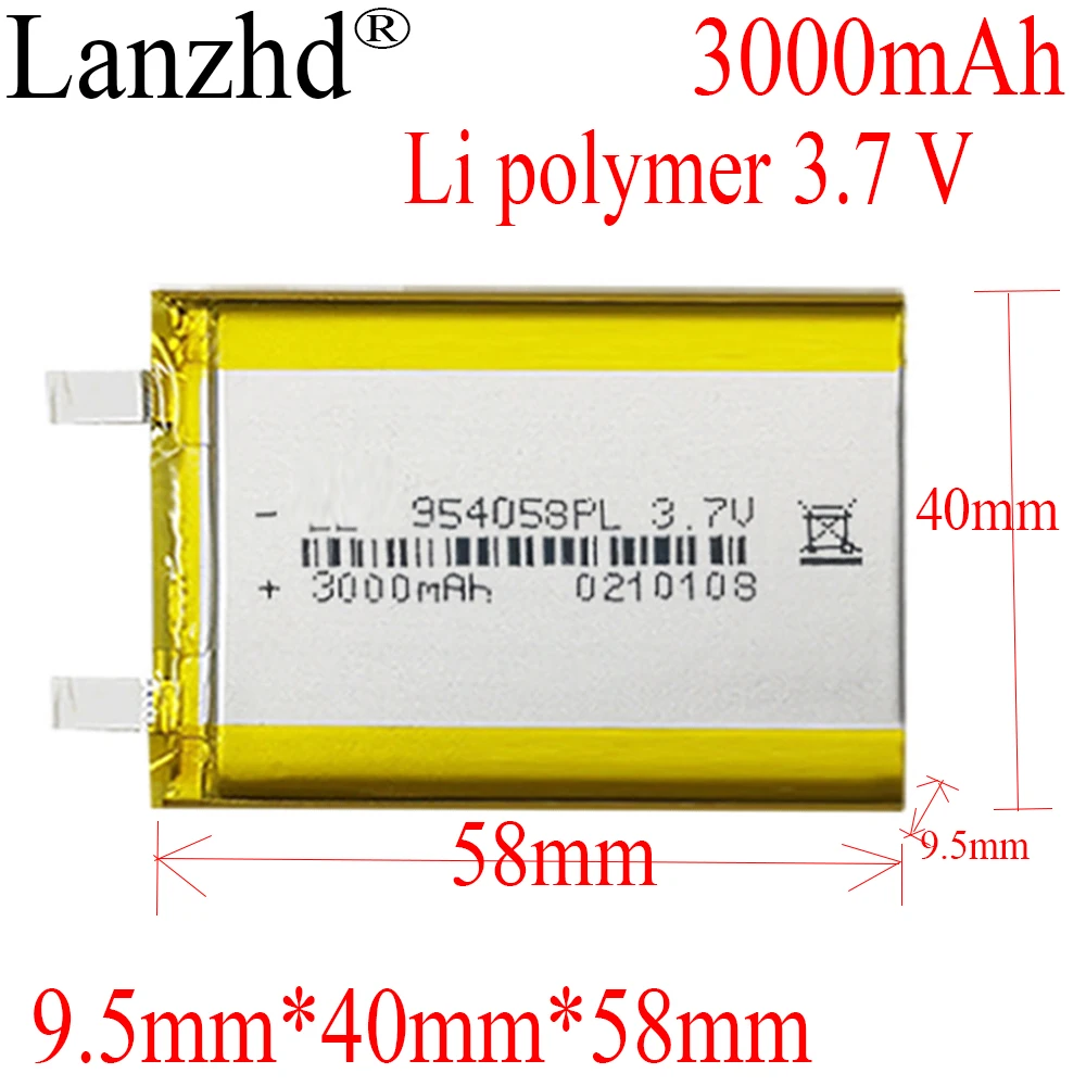 5-40PCS Battery 3.7V Polymer Lithium Li-Po Batteries For Mp3 MP4 MP5 GPS PSP pedometer PAD MID DVD PC 3000mAh 9.5*40*58mm