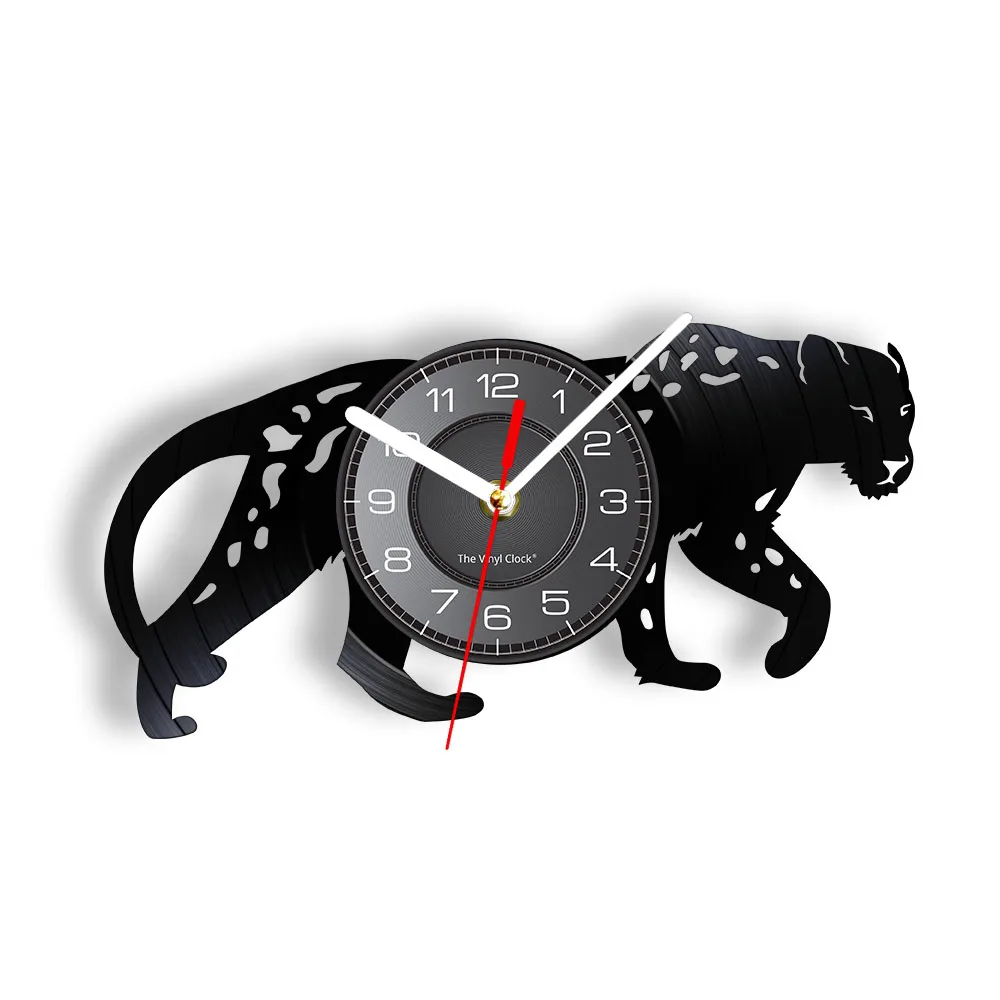 Leopard Big Cats Handicraft Art Silent Wall Clock Jaguar Panthera Pardus Vinyl Album Record Hanging Watch Wildlife Home Decor