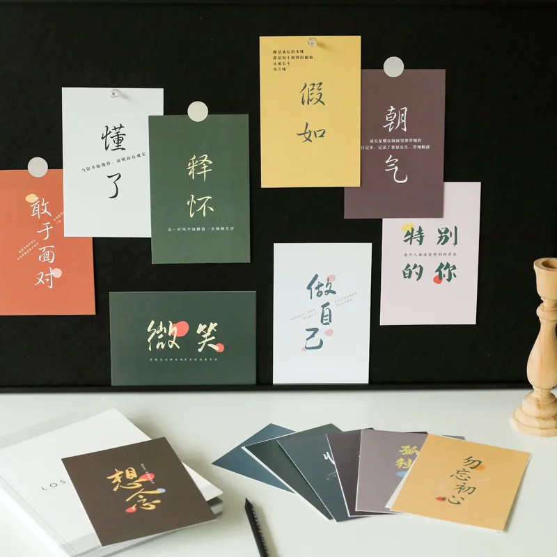 Cartões de felicitações em chinês para decoração, cartão criativo com 15 palavras chamativas, adesivos para parede, acessórios para fotos, faça você mesmo
