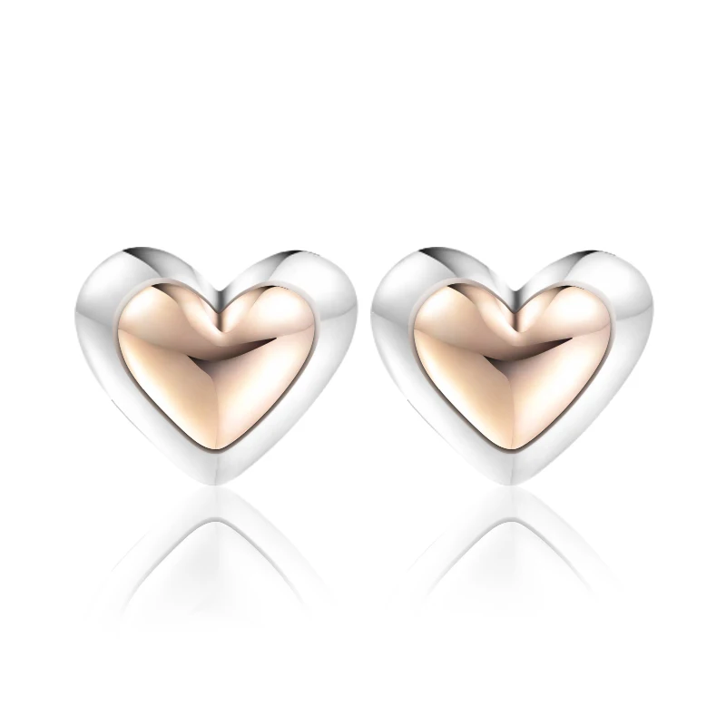 

New Fashion Domed Golden Heart Stud Earrings 2021 Trend with 14K Real Gold Jewelry for Women Party Gift Free Shipping