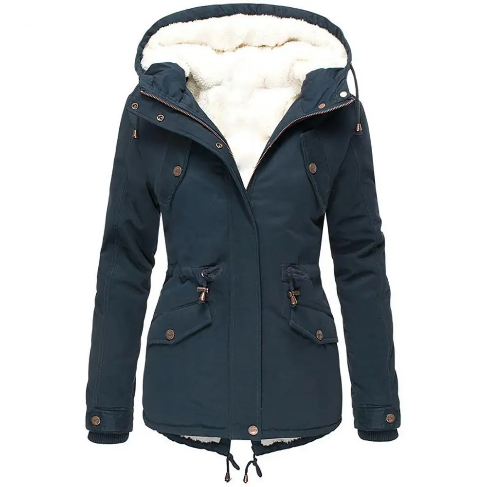 Winter Quilted Coats Women Parkas Single-breasted Hooded Jacket Women Thick Plush Lining Overcoat doudoune femme пальто женское