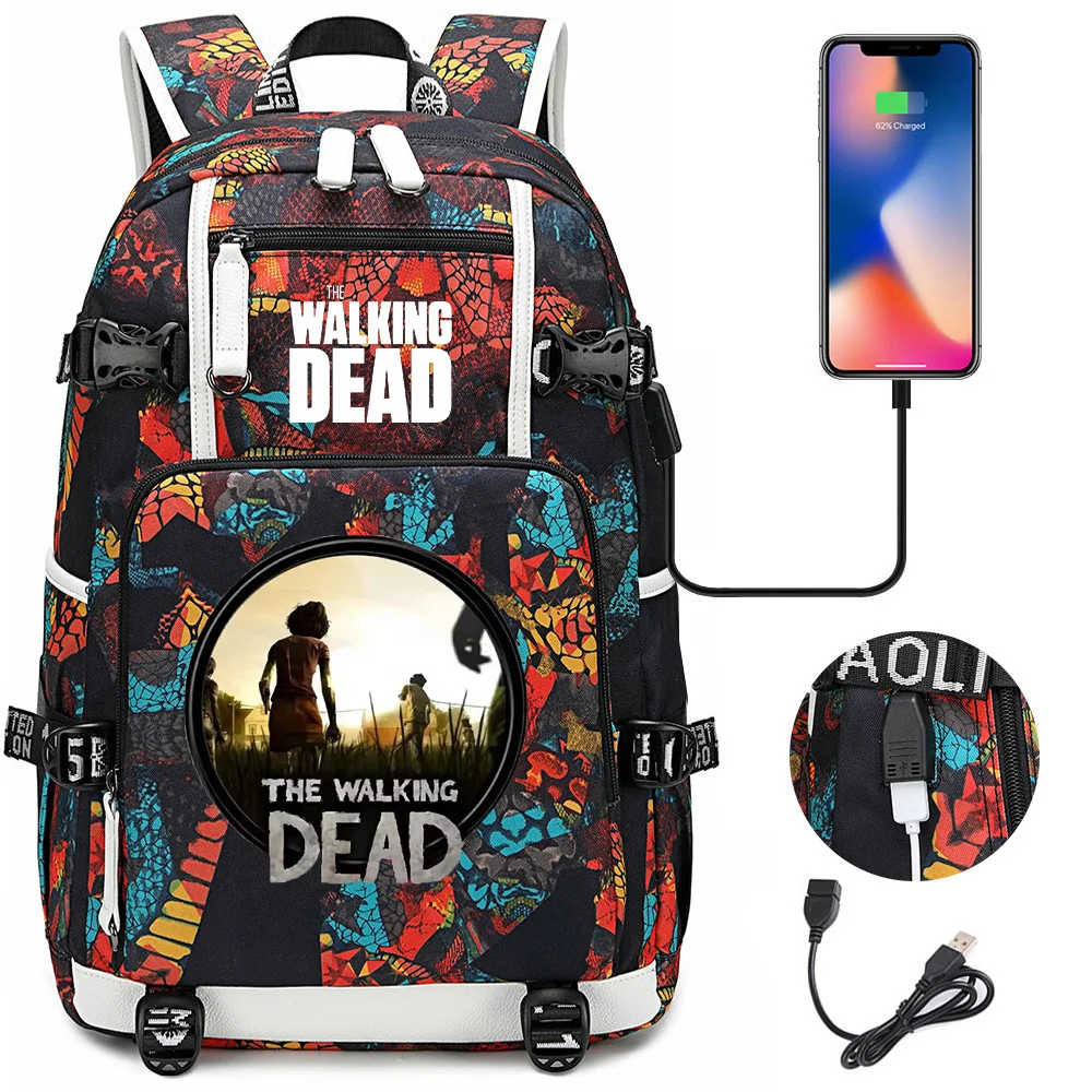 

The Walking Dead Backpack Teenager Children Book Bags Multifunction USB Charging Bag Women Men Pack Bag Travel Mochila