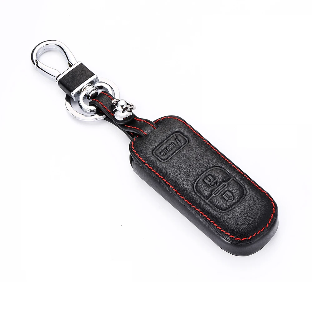 Genuine Leather Car Key Case For Mazda CX3 CX5 CX7 CX9 3 Speed 3 Button Smart Remote Fob Protector Cover Keychain Accessories