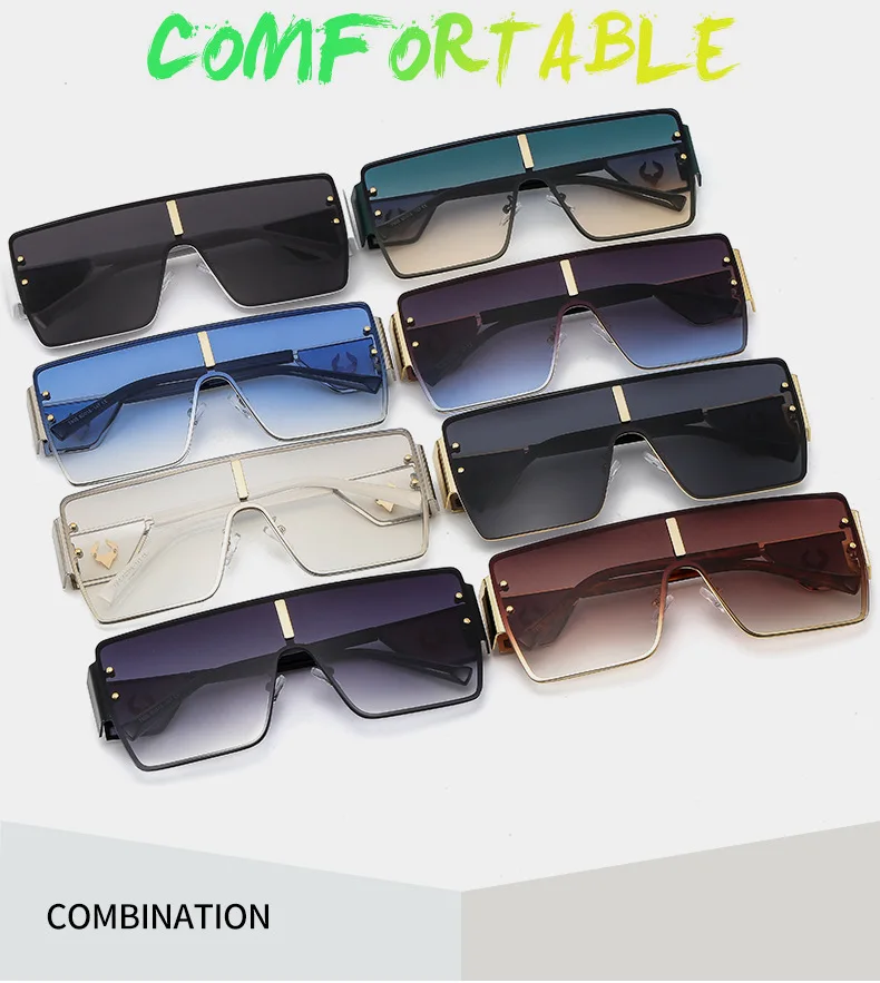 Vintage Punk Übergroße Sonnenbrille Männer Designer Fahren Gläser Frauen Luxus Retro Quadratischen Metall Rahmen UV400 Brillen – Detail 3