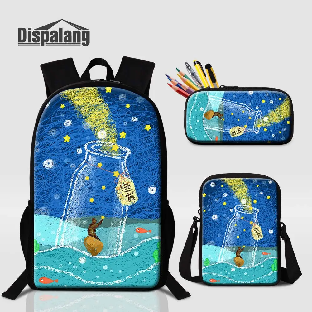 3pcs/set Painting Printing School Bags Custom Logo Sublimation Backpack With Pencil Case Portable Food Lunchbox Drop Shipping