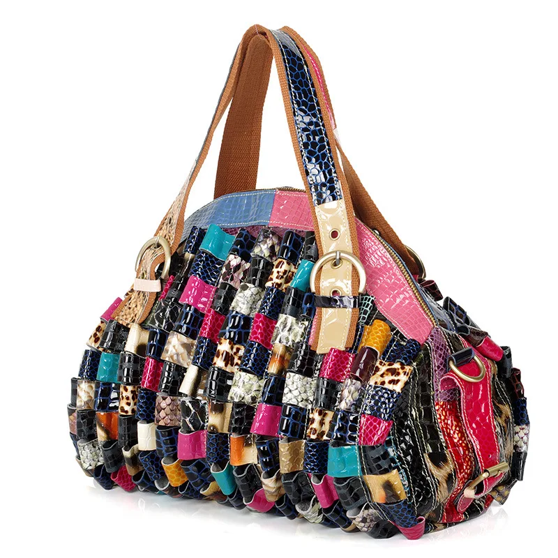 Quality Leather cowhide Colorful Snake pattern Random Stitching Handbag Shoulder Messenger bags Female Tote Bag 267