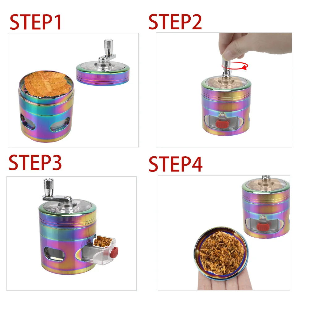 Smoke Crusher Crusher Crank Pollinator With Drawer Spice Grinder 4 Layers Herb Grinder Hand Cranked Clear Top Grinder