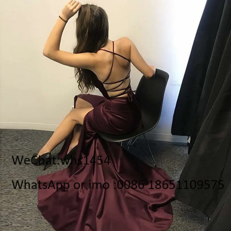 Mbcullyd-Vestidos De Fiesta De sirena Burdeos para mujer, Vestido Formal De noche con escote en V, 2023