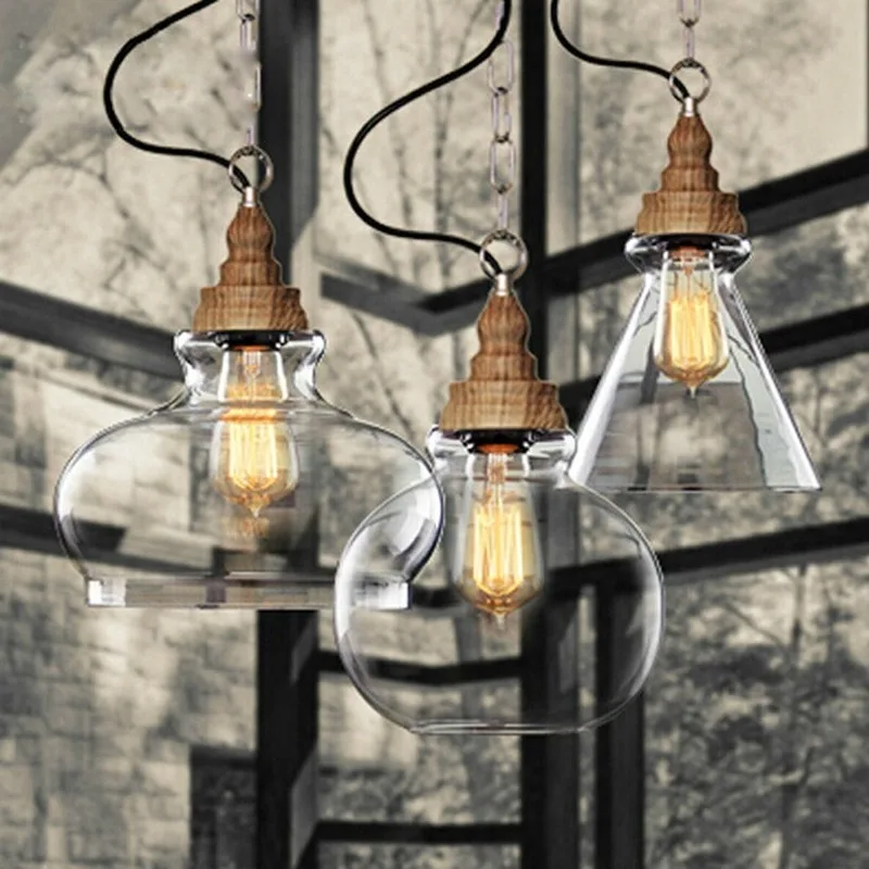 

Wooden Loft Style Vintage Industrial Pendant Lighting Retro Lamp Edison Light Bulb, Lamparas Lustres E Pendentes ZM1014