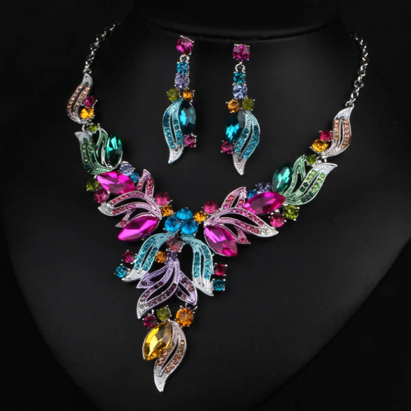 Zlxgirl jewelry fashion Europe design women\'s wedding jewelry sets colorful Enamel flower necklace with earring accessory