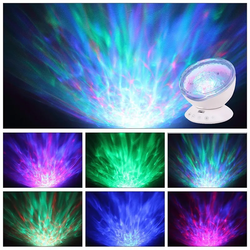 Colorful water Waves lighting effect Projector Lamp Ocean Wave Projector Led Night Light Rechargeable USB LED Music sleep light