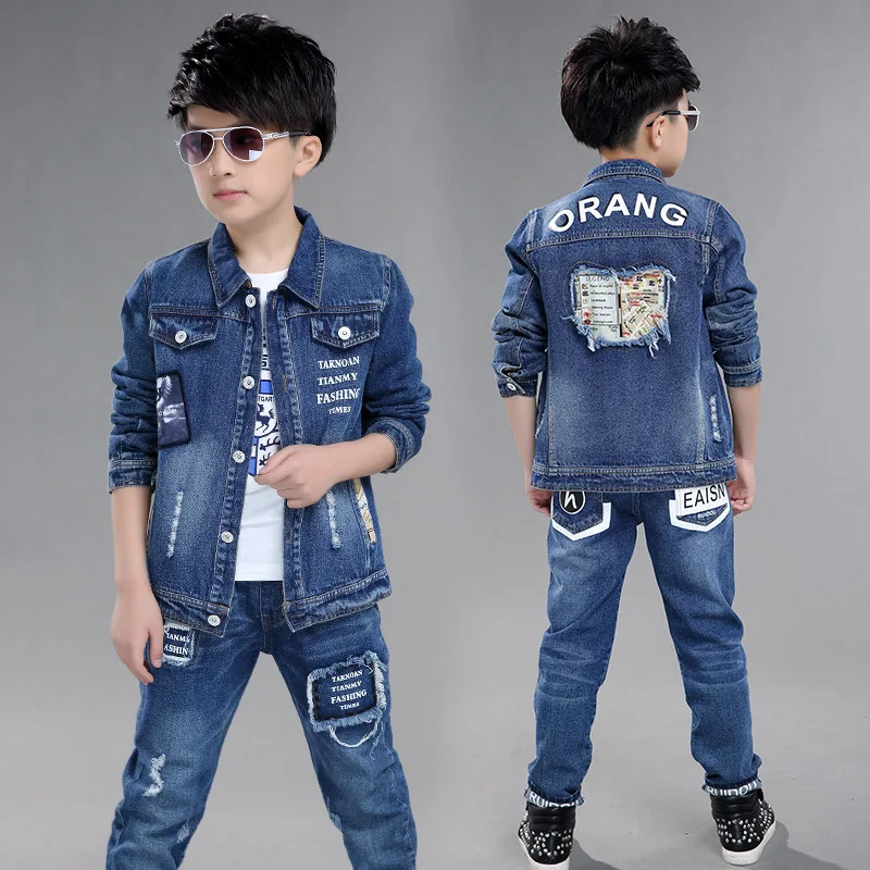 Jean Spring Autumn Children\'s Clothes Set Baby Boys Coat + Pants 2pcs/Set Kids Teenage Gift Formal Boy Clothing High Quality