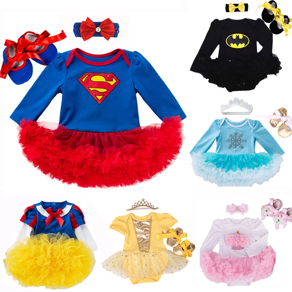 3pcs Newest Summer Toddler Infant Baby Girl Cotton Cartoon Outfits Set Birthday Romper + Tutu Dress + Headband Cute Baby Clothes