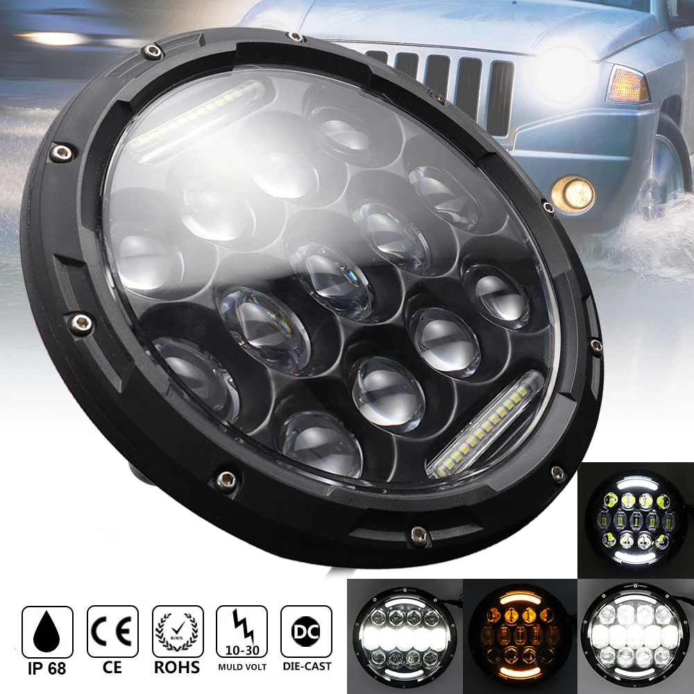 

7 Inch LED Headlight Work Light 105W Car Headlight Assembly Turn Signal Light IP68 Fit for Jeep Wrangler/Motorcycle Davidson