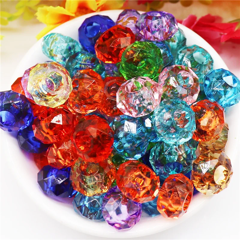 10Pcs Mixed Color Cut Faceted Resin European 5mm Large Hole Beads Slide Chain Chain Spacers Fit Bracelet Women Earrings