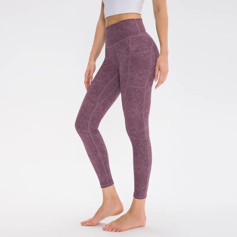 Ladies Printed Yoga Trousers With Pockets High-waist Quick-dry Tight Fitting Sports Running Pants 02336