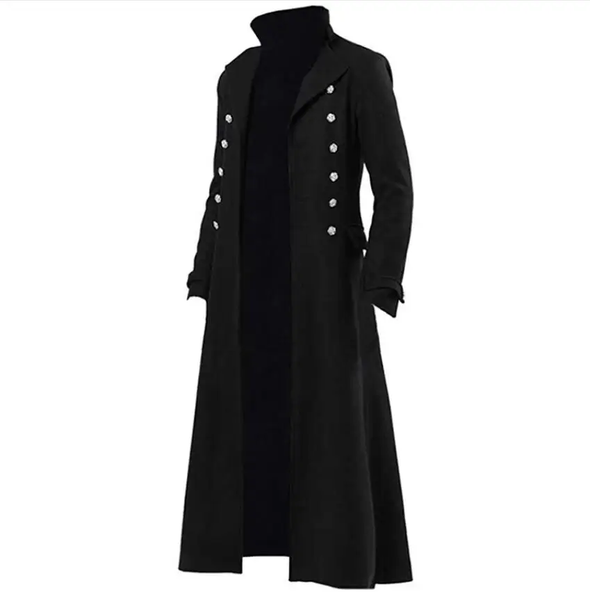 Giacca vittoriana lunga Vintage uomo donna colletto alla coreana pirata Western Cowboy Cosplay Trench Coat Punk gotico abito medievale