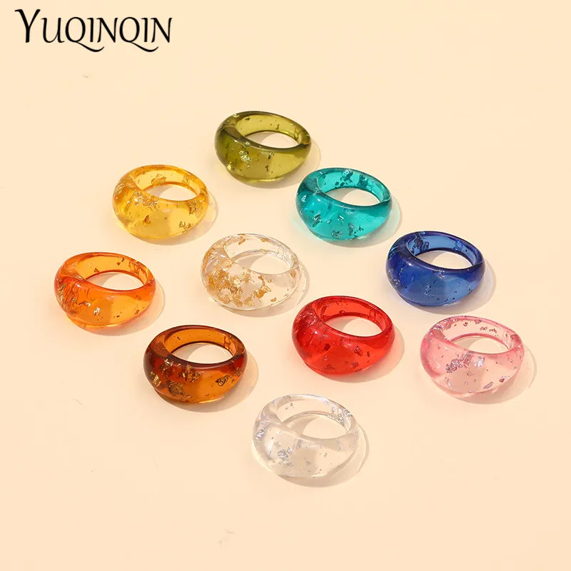 Trendy Transparent Acrylic Finger Ring For Girls Vintage Accessories Sequins Chic Rings Set For Women Minimalist Fashion Jewelry