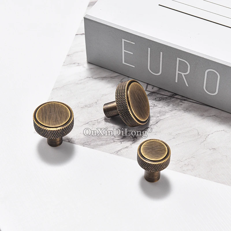 Retro 10PCS Solid Brass Knurled Furniture Pulls Handles Bronze Drawer Knobs Cupboard Closet TV Wine Cabinet Pulls Knobs