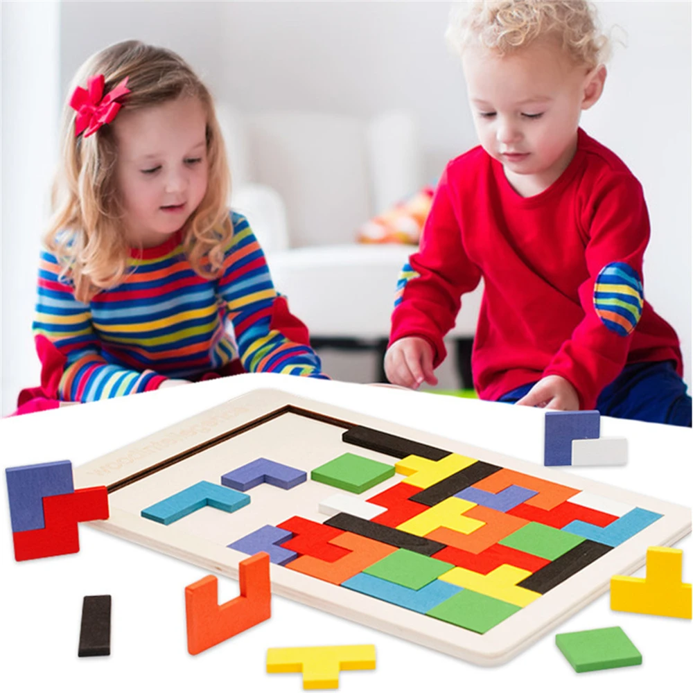 Kids Wooden Tangram Board Math Game Toys Children Pre-school Magination Intellectual Educational Toy for Toddler Gift