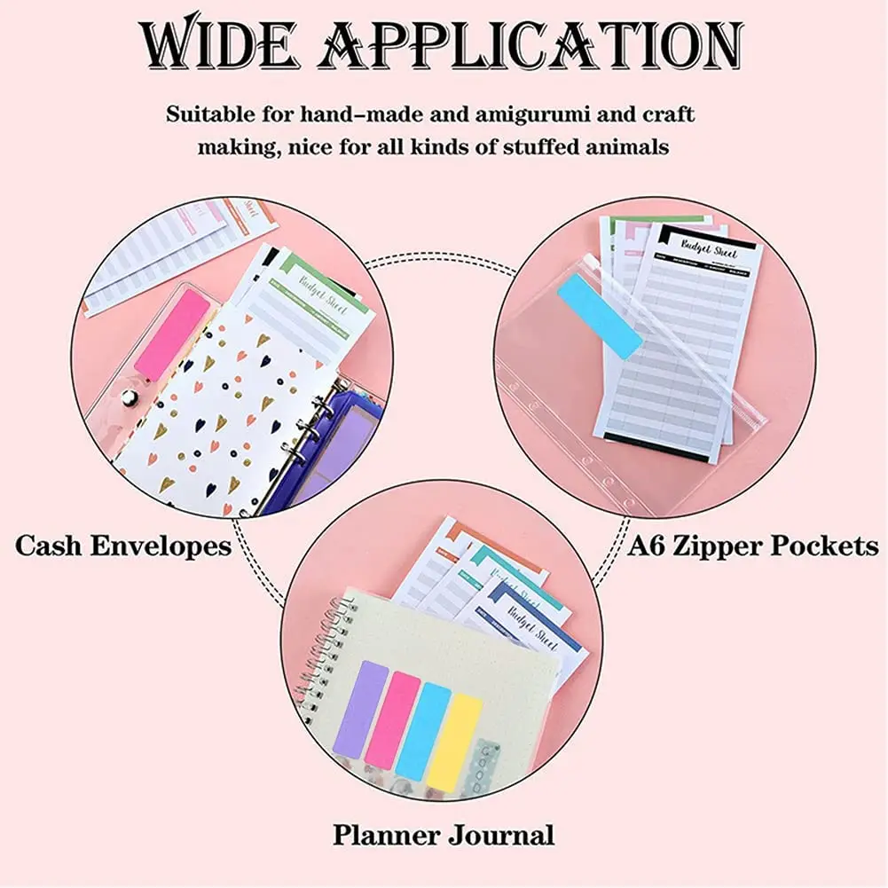 A6 PU Leather Notebook Binder Budget Cash Envelopes with 8PCS Binder Zipper Pockets 12PCS Expense Budget Sheets 2PCS Labels