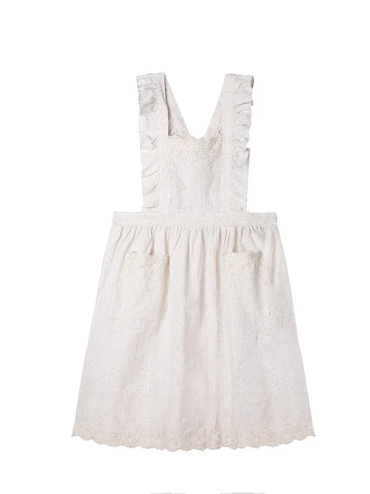 

princess cotton linen beige strap apron lady sleeveless apron gradening workwear overalls
