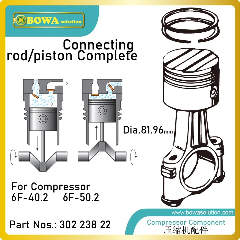 Dia.81.96mm connecting rod/piston complete matches 25m3/h cylinder of recipricating compressor, such as 6F40.2Y and 6F50.2Y