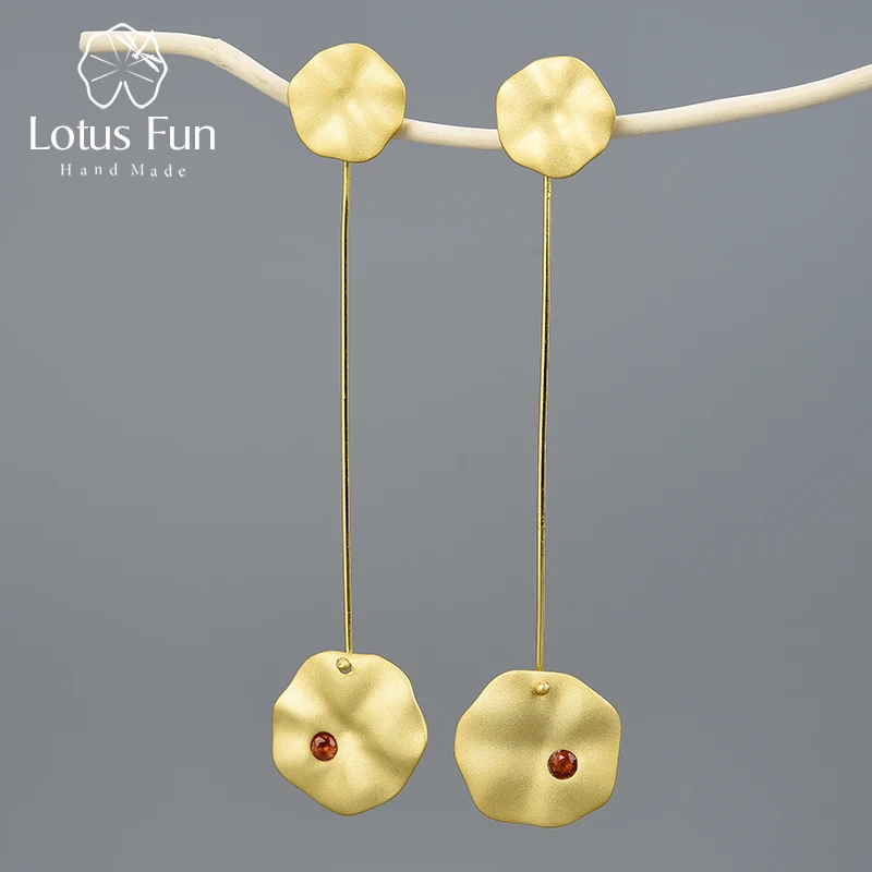 

Lotus Fun 18k Gold Lotus Leaves Dangle Earrings Real 925 Sterling Silver Natural Handmade Fine Jewelry Earrings for Women Bijoux